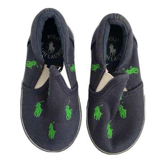 Ralph Lauren Other - Ralph Lauren Baby Boy Canvas Shoes Slip On Blue Navy Logo Green Size 5